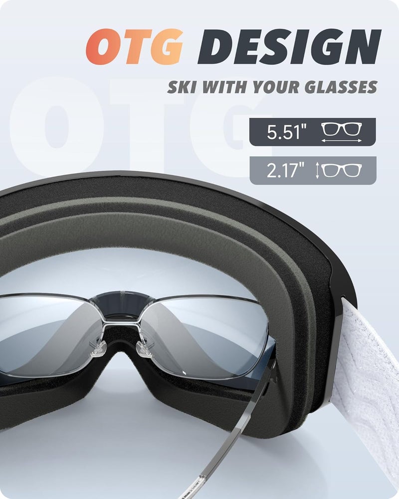 RIOROO Ski Goggles Snowboard Goggles for Men Women Adults Youth,Over Glasses OTG/100% UV Protection/Anti-fog/Wide Vision - Image 5